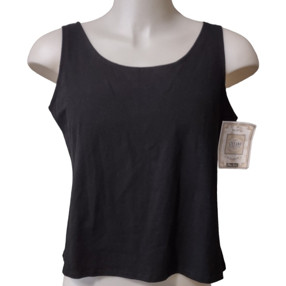 Stefano Tank Top 26/28 Womens USA Norm Core Black Scoop Neck Plus Size Stretch